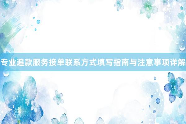 专业追款服务接单联系方式填写指南与注意事项详解